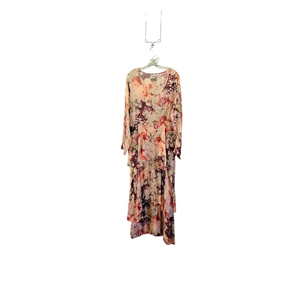 Vintage New Options Floral Maxi Dress With Long Sleeves & Tiered Skirt - Women's